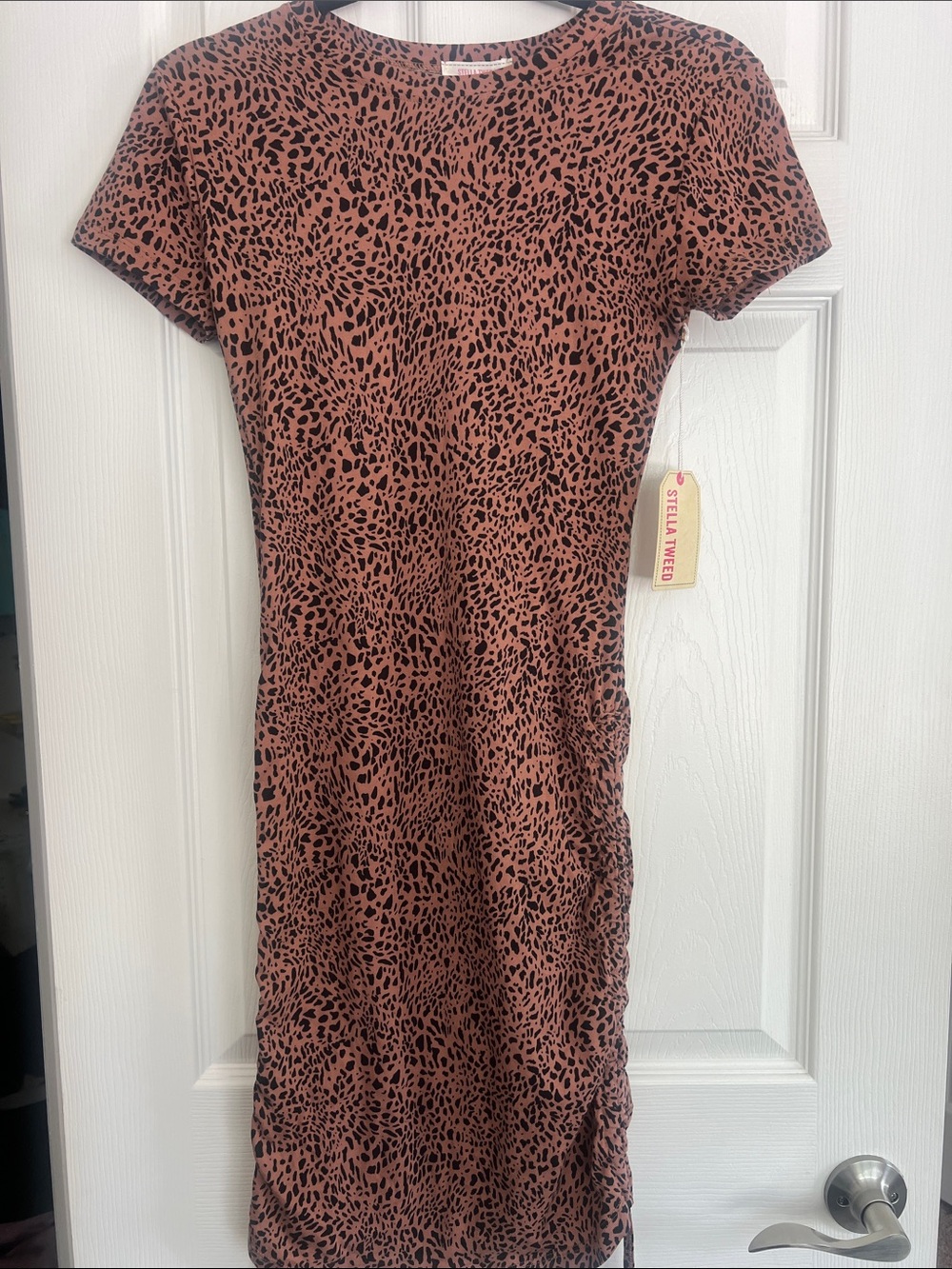 Stella Tweed Rust Leopard-Print Short-Sleeve Midi Dress